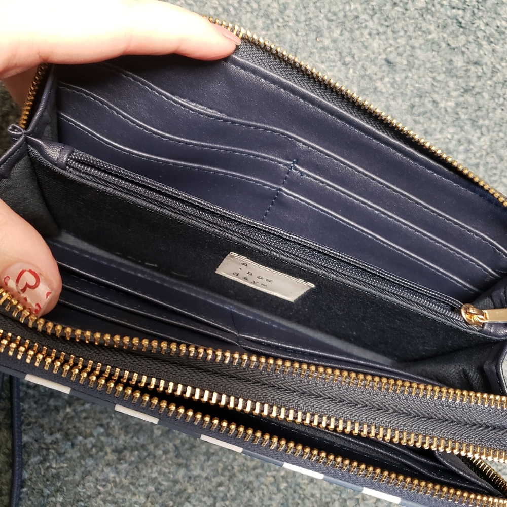 SOLD- A New Day blue gingham wallet clutch